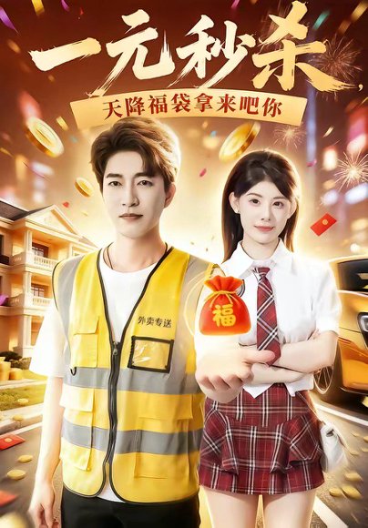 短剧《一元秒杀，天降福袋拿来吧你（80集）陈子轩＆刘予黎》海报