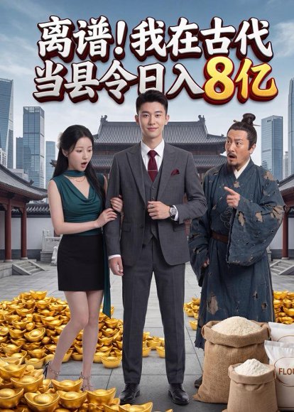 短剧《离谱！我在古代当县令日入8亿（61集）AI短剧》海报