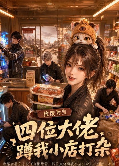 短剧《捡废为宝:四位大佬蹲我小店打杂(104集)AI短剧 (2026)》海报